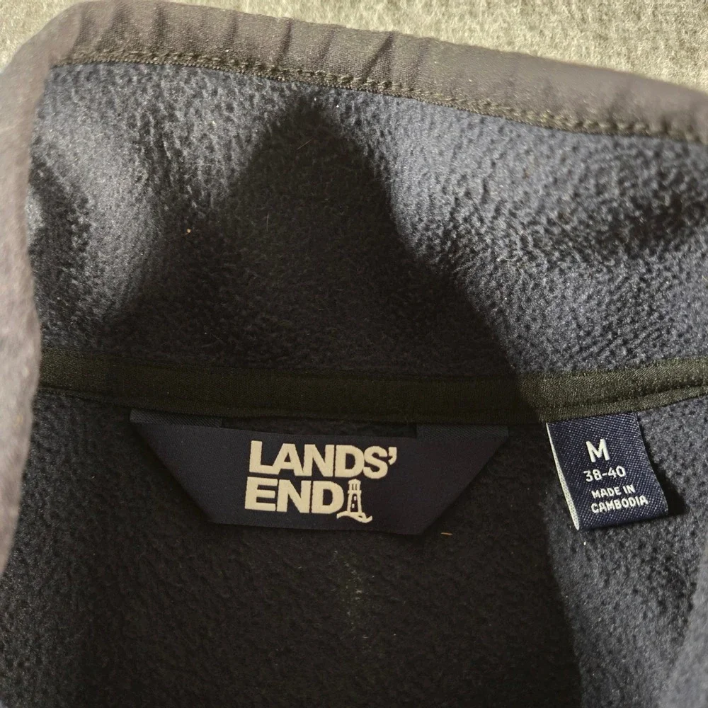 Lands' End Fleece‎ Vest Mens Size M Navy Blue Full Zip Outdoor Hiking Gorpcore